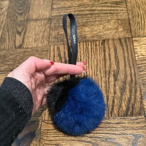 Vince Blue and Black Fur Pom Keychain